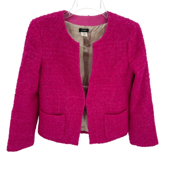 J Crew Wool Blend Astrid Boucle Tweed Blazer Jacket Womens 4 Hot Pink Wool